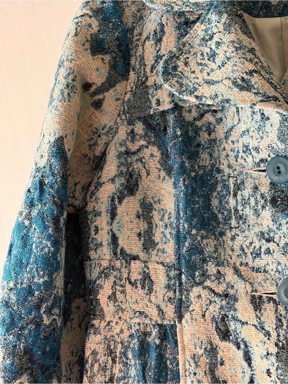 3 Sisters Teal and Cream Patterned Trench Coat
